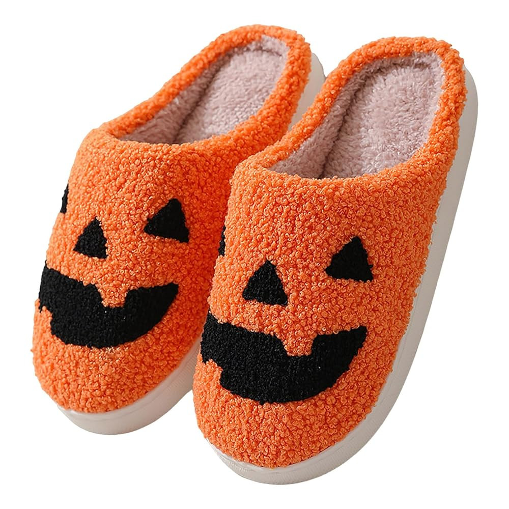 Halloween Slippers for Women Men Fall Ghost Pumpkin Slippers Cute Soft Plush Fuzzy House Home Out... | Amazon (US)
