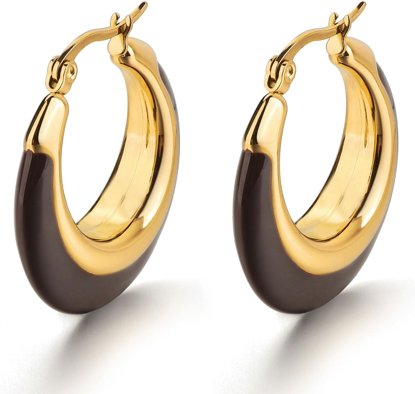 Chunky Enamel Hoop Earrings for Women 18K Gold Plated Bamboo Checkered Huggie Earrings Enamel Jewelry Gift for Her | Amazon (US)