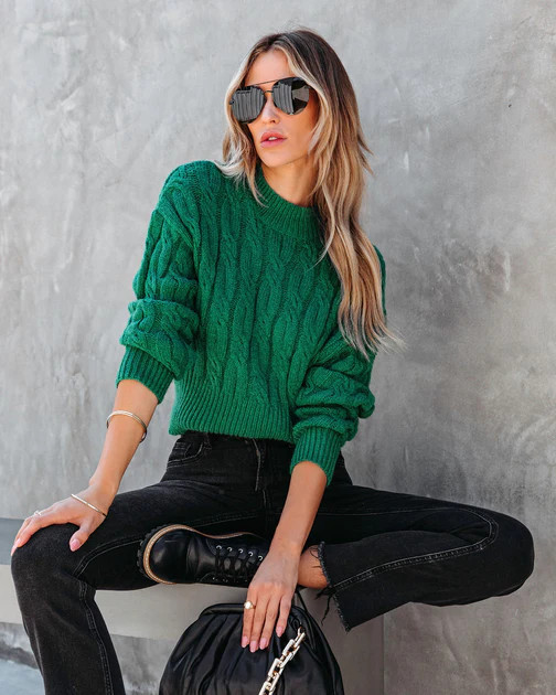 All In Good Fun Cable Knit Pullover Sweater - Emerald | VICI