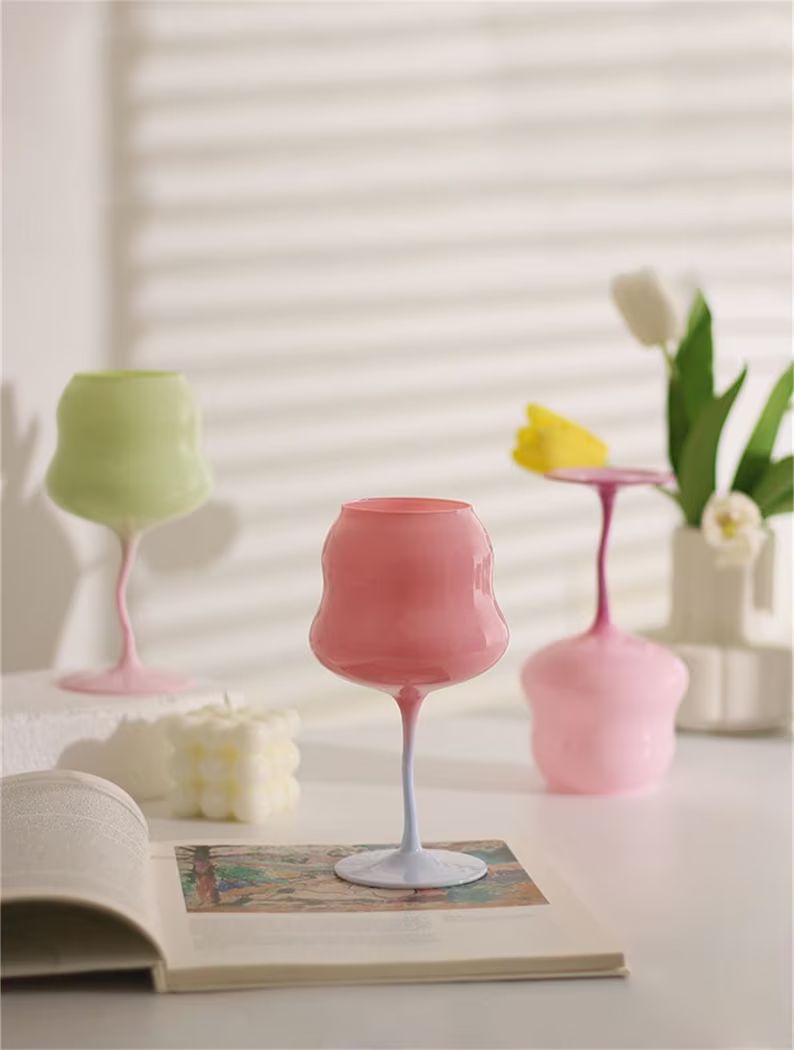 Cream colored crystal glass wine glass/Retro wine glasses/Goblets/Christmas wine glasses/Christma... | Etsy (US)