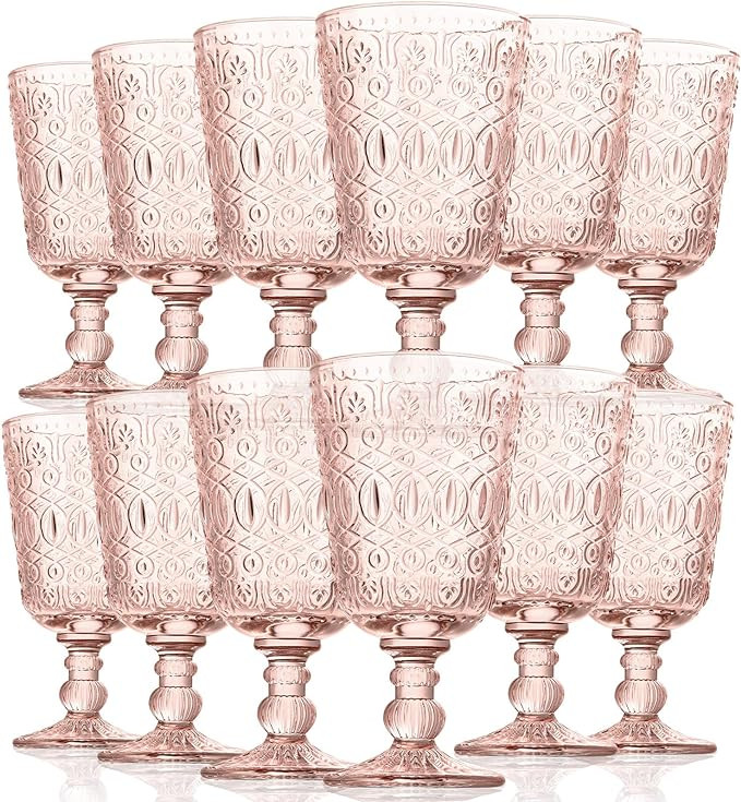 Rtteri 12 Pcs Vintage Glass Goblet Stemmed Wine Glasses Bulks 10 oz Wine Glasses Set High Clear W... | Amazon (US)