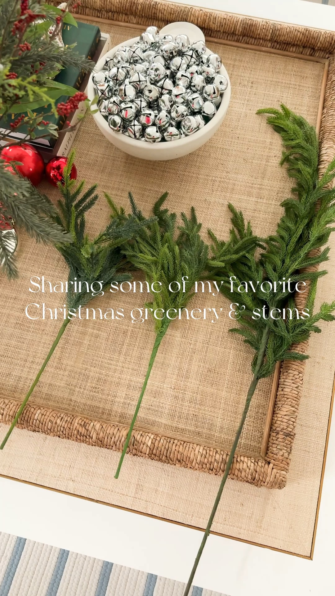 Our Norfolk pine look for less stems styled (I used all 12 here) in a white ceramic vase (size large) in our Christmas bedroom. They greenery looks so pretty paired with our red Stewart plaid bedding, dark green velvet pillows, light blue linen bed (I'll also link a look for less option), rattan nightstands, and ceramic lamp. See more Christmas greenery and stems options here: https://lifeonvirginiastreet.com/christmas-greenery-stems/ #ltkholiday #ltkhome #ltksalealert #ltkfindsunder50 #ltkfindsunder100 #ltkstyletip #ltkseasonal #ltkvideo

#LTKHome #LTKHoliday #LTKSaleAlert