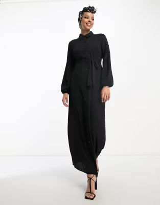 ASOS DESIGN tie front maxi shirt dress in black | ASOS (Global)