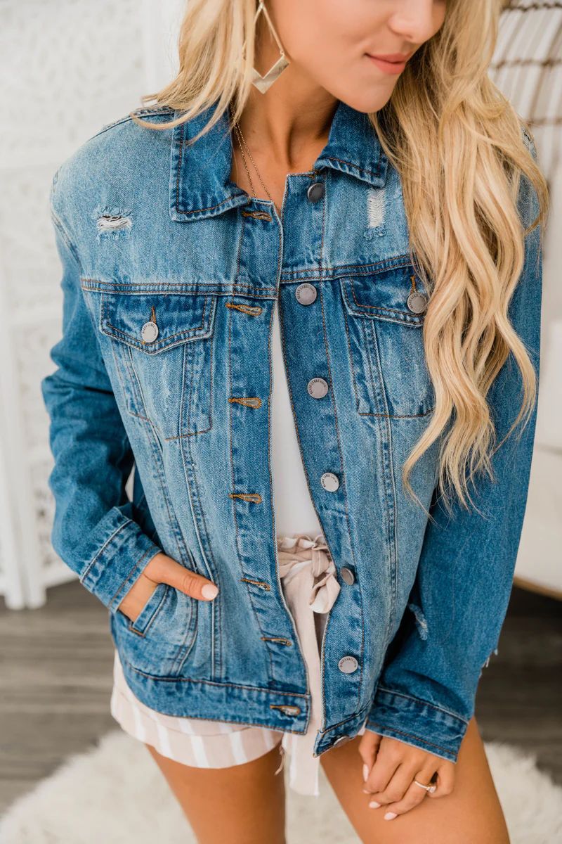 Downtown Classic Denim Jacket Dark Wash | The Pink Lily Boutique