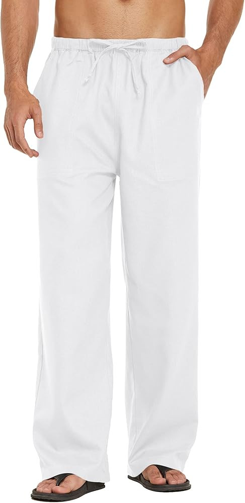 COOFANDY Mens Linen Loose Casual Lightweight Elastic Waist Yoga Beach Pants | Amazon (US)