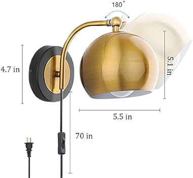Modern Gold Wall sconces Plug in Lighting Fixture ,E26 Industrial Vintage Adjustable Wall Lights,... | Amazon (US)