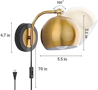 Modern Gold Wall sconces Plug in Lighting Fixture ,E26 Industrial Vintage Adjustable Wall Lights,... | Amazon (US)
