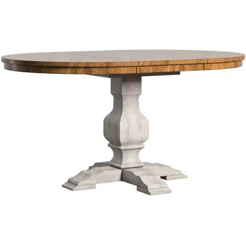 Weston Home 40- 60" Oval Wood Dining Table with Leaf, Oak Top, Pedestal Base, Antique White | Walmart (US)