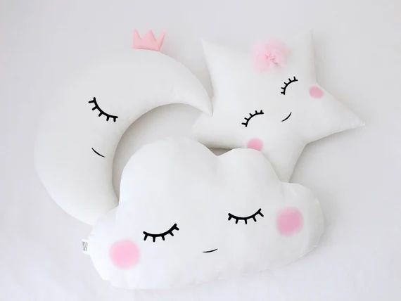 Moon Cloud and Star Kids Pillows, girl nursery cushions, baby nursery decor, toddler pillows, clo... | Etsy (US)