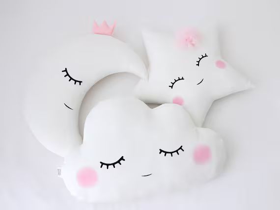 Moon Cloud and Star Kids Pillows, girl nursery cushions, baby nursery decor, toddler pillows, clo... | Etsy (US)