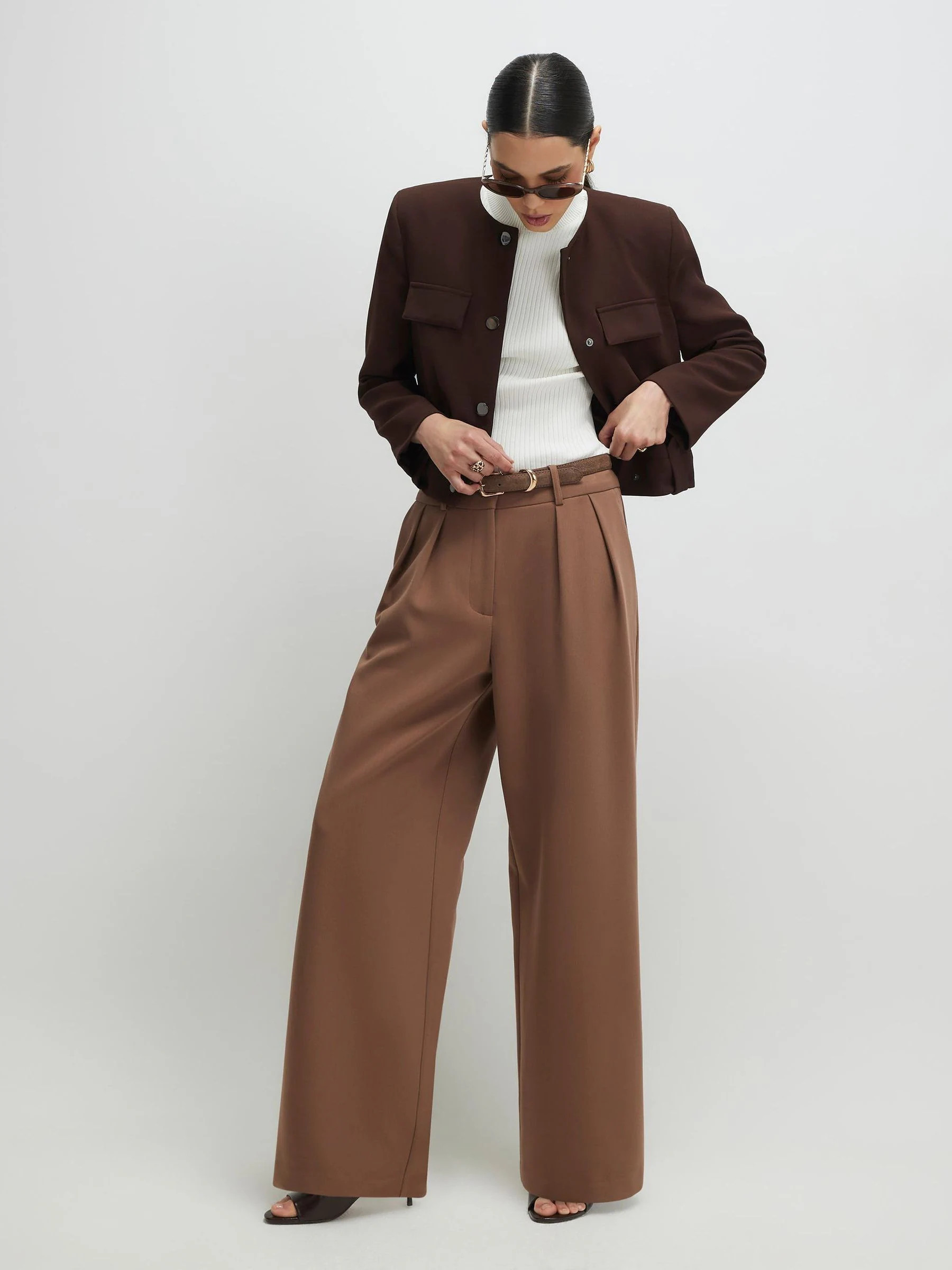 River Island River Island Brown Belted Wide Leg Trousers | Next US