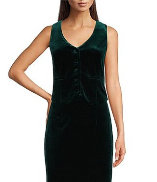 Alex Marie Isabel Stretch Velvet V-Neck Button Front Coordinating Vest - 18 | Dillard's