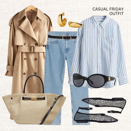 Casual friday outfit 😎

‼️Don’t forget to tap 🖤 to add this post to your favorites folder below and come back later to shop

Make sure to check out the size reviews/guides to pick the right size

Light wash jeans, trench coat, striped linen shirt, mesh ballerinas, raffia tote bag, demellier, straw bag, summer bag, work outfit, casual outfit, cropped jeans, celine sunglasses, gold plated earrings

#LTKSeasonal #LTKeurope #LTKstyletip