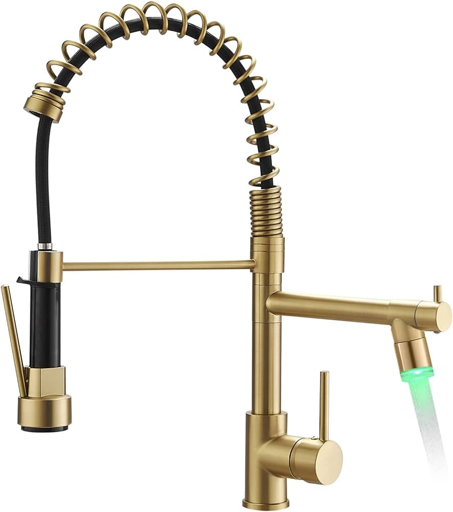 Gold Kitchen Faucet with Sprayer AIMADI,Modern Single Handle Spring Gold Kitchen Sink Faucet | Amazon (US)