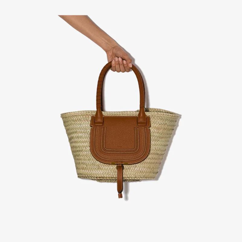 Chloé Womens Neutrals Brown Marcie Straw Leather Basket Bag | Browns Fashion