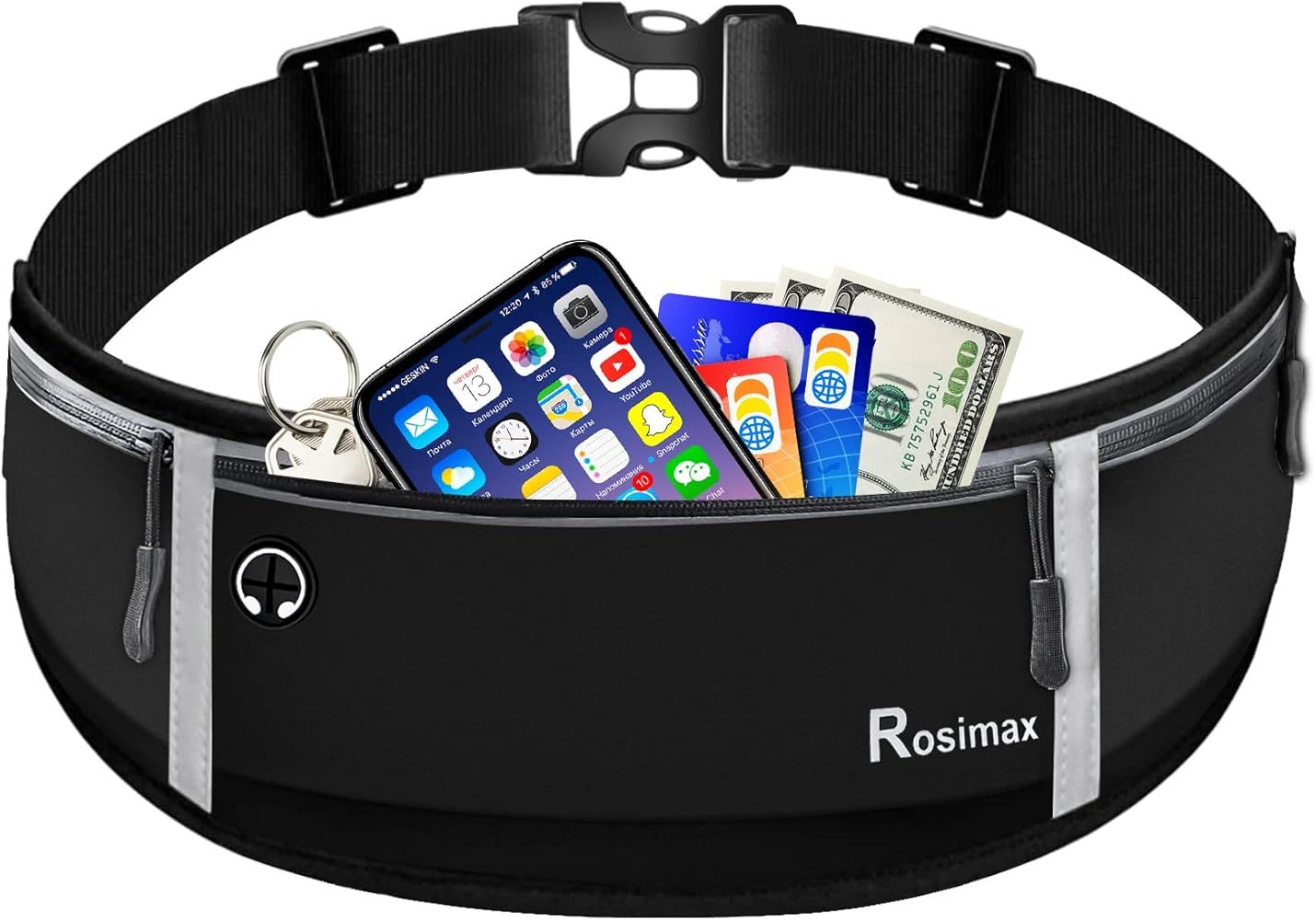 ROSIMAX Waist Phone Holder Bag Running Belt Water Resistant Lycra Fanny Pack Money Pouch Runner B... | Amazon (US)