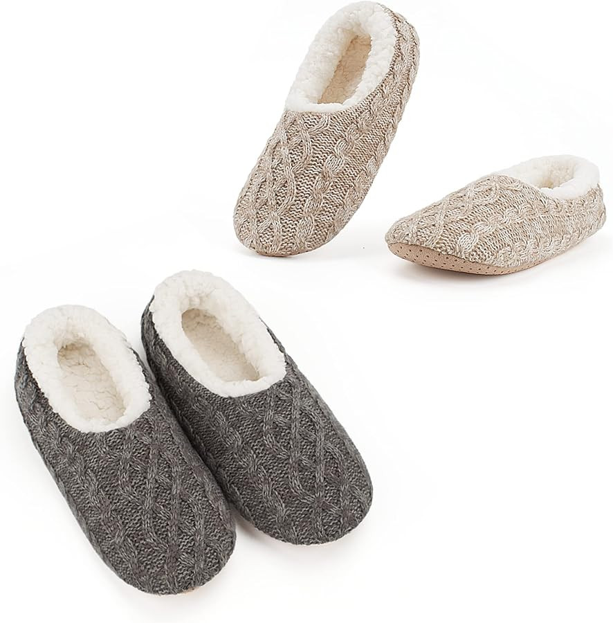 Cozylook 2-Pair Women's Soft Sole Slipper Socks with Grippers, Thick Warm Cozy Sherpa Lined Home ... | Amazon (US)