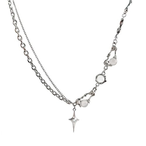 Buyongwant Y2k Irregular Necklace for Women Star Pendant Moonlight Stone Fashion Collar Chain Design Spicy Silver Jewelry Women | Amazon (US)