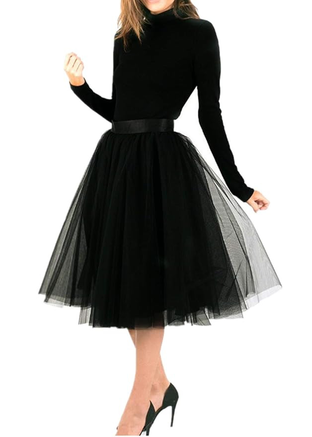 TOAH Women's Knee Length Sheer Bowknot Tutu Skirt A Line Short Knee Length Tutu Tulle Prom | Amazon (US)