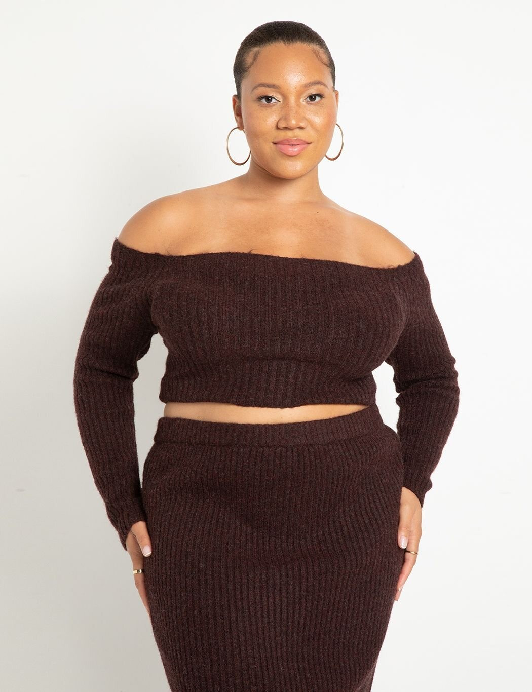 Off The Shoulder Cropped Sweater | Women's Plus Size Tops | ELOQUII | Eloquii