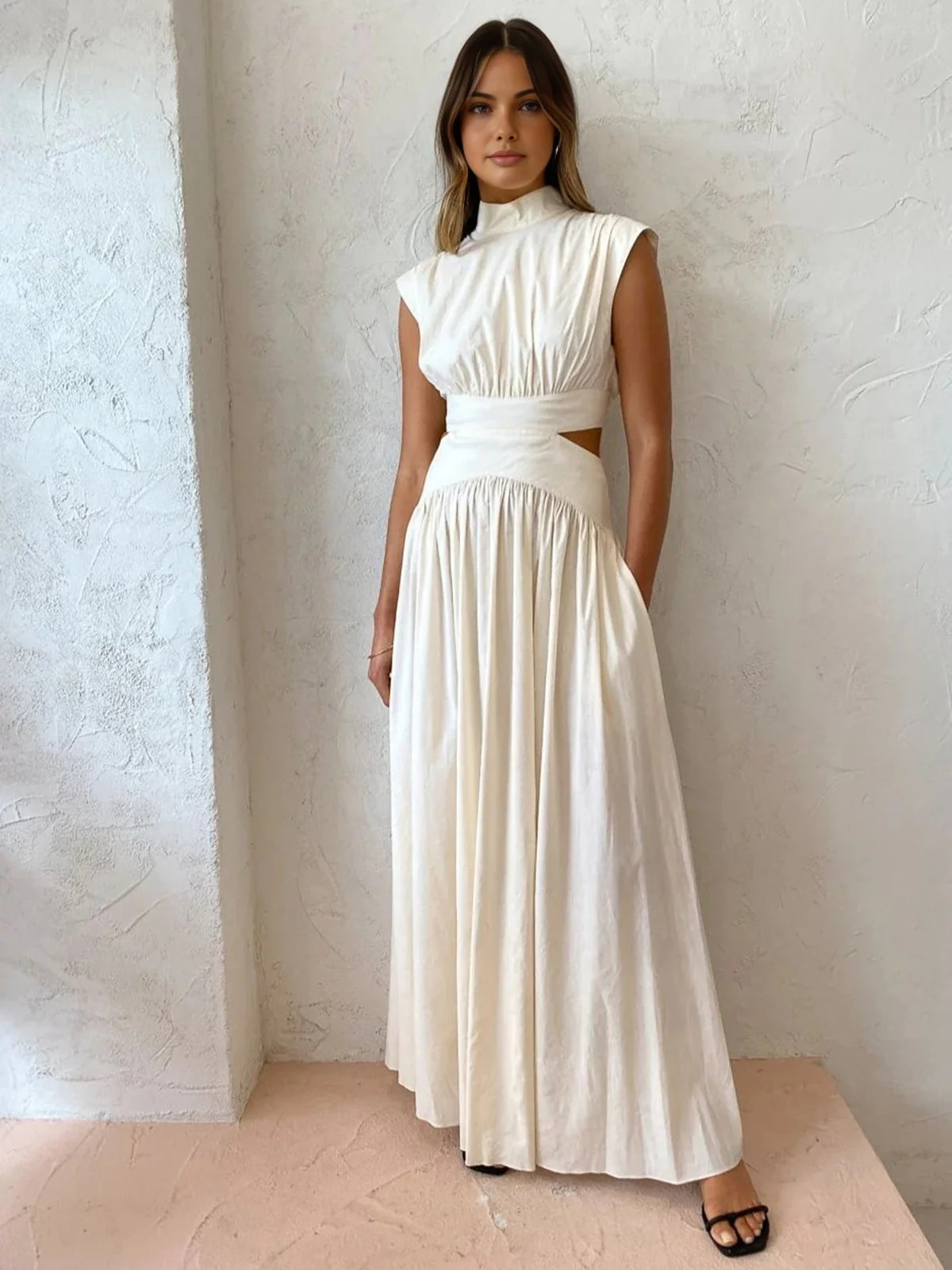 Mock Neck Cut Out Long Dress | Commense