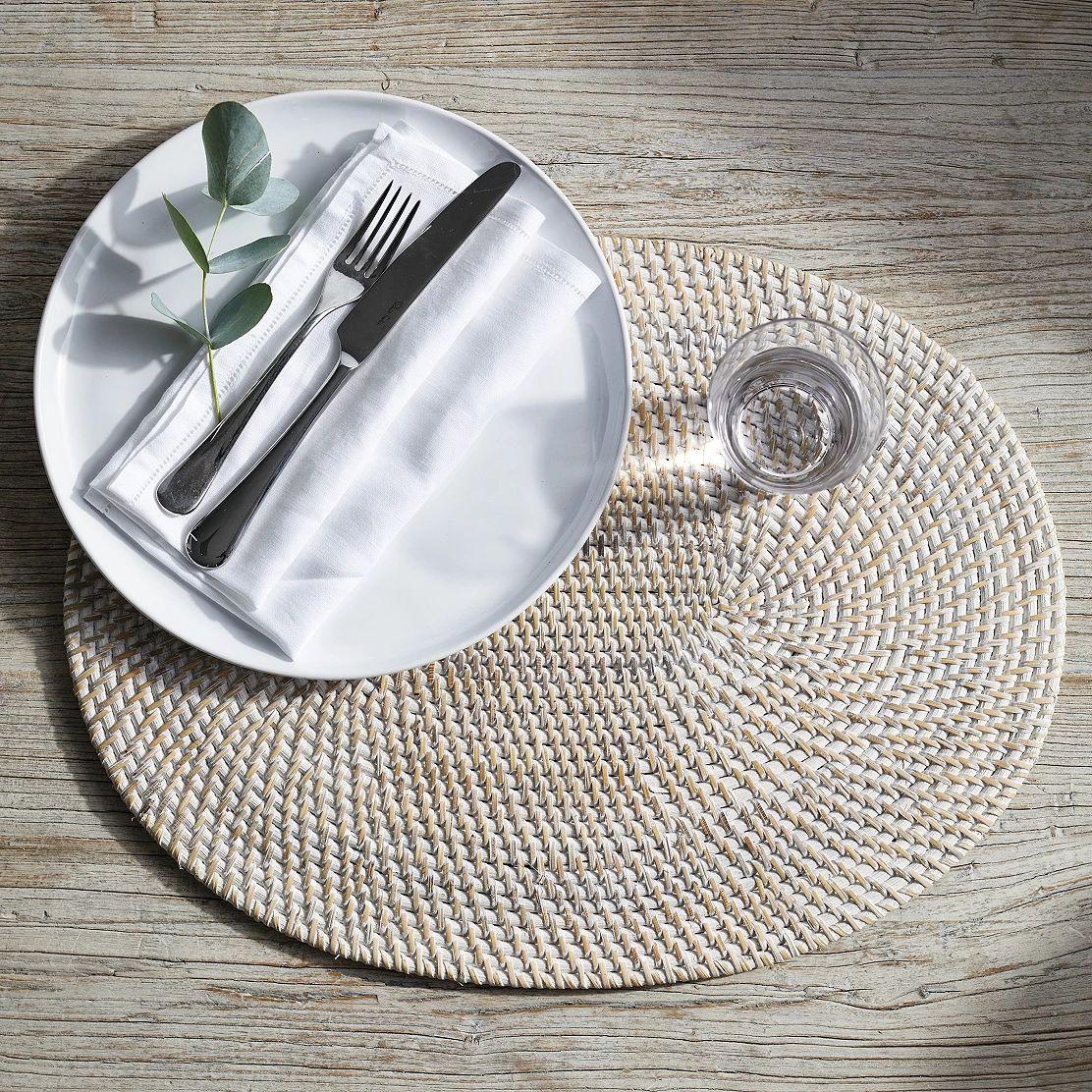 Whitewashed Oval Rattan Placemat | The White Company (UK)