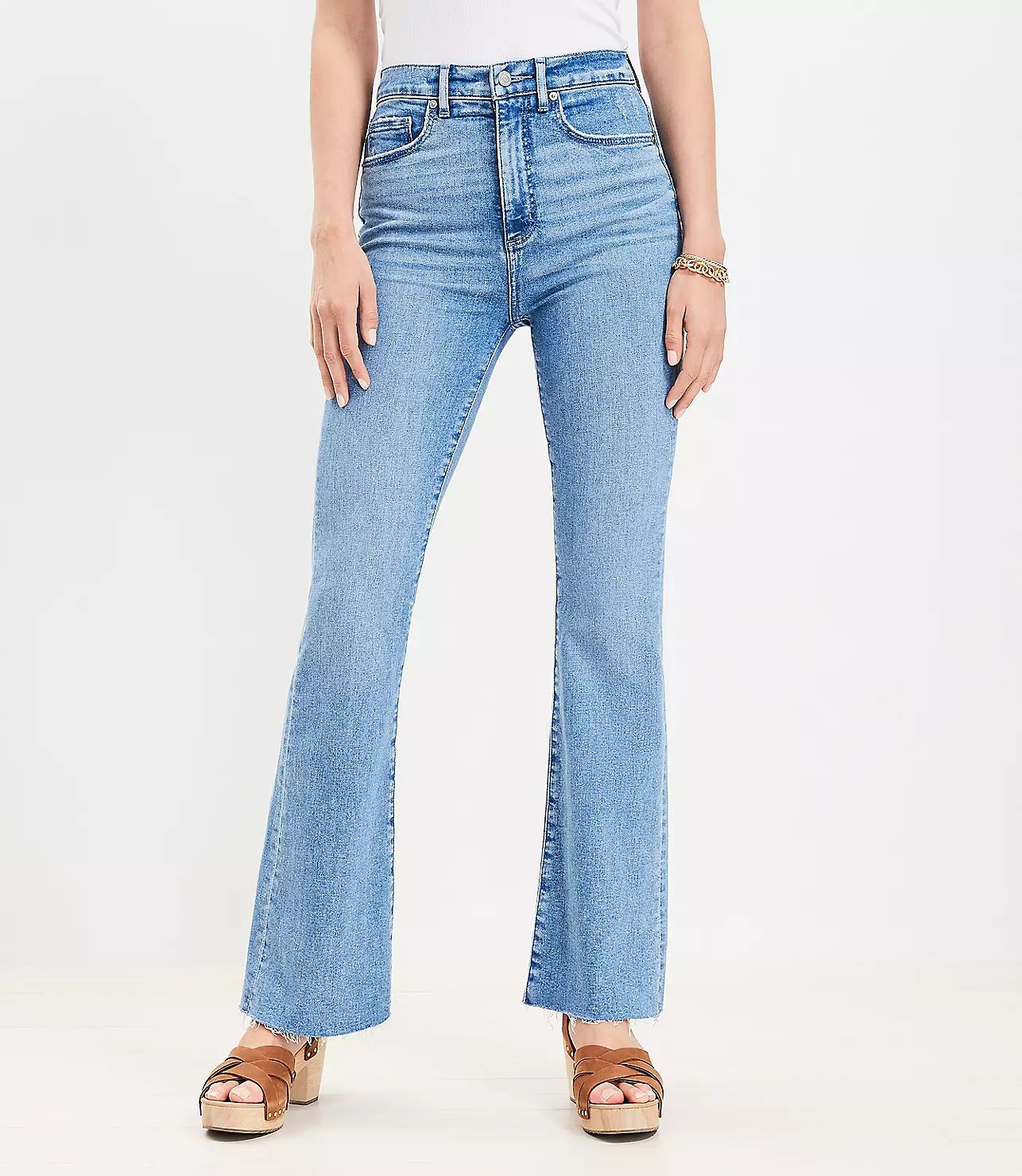 Fresh Cut High Rise Slim Flare Jeans in Light Wash Indigo | LOFT