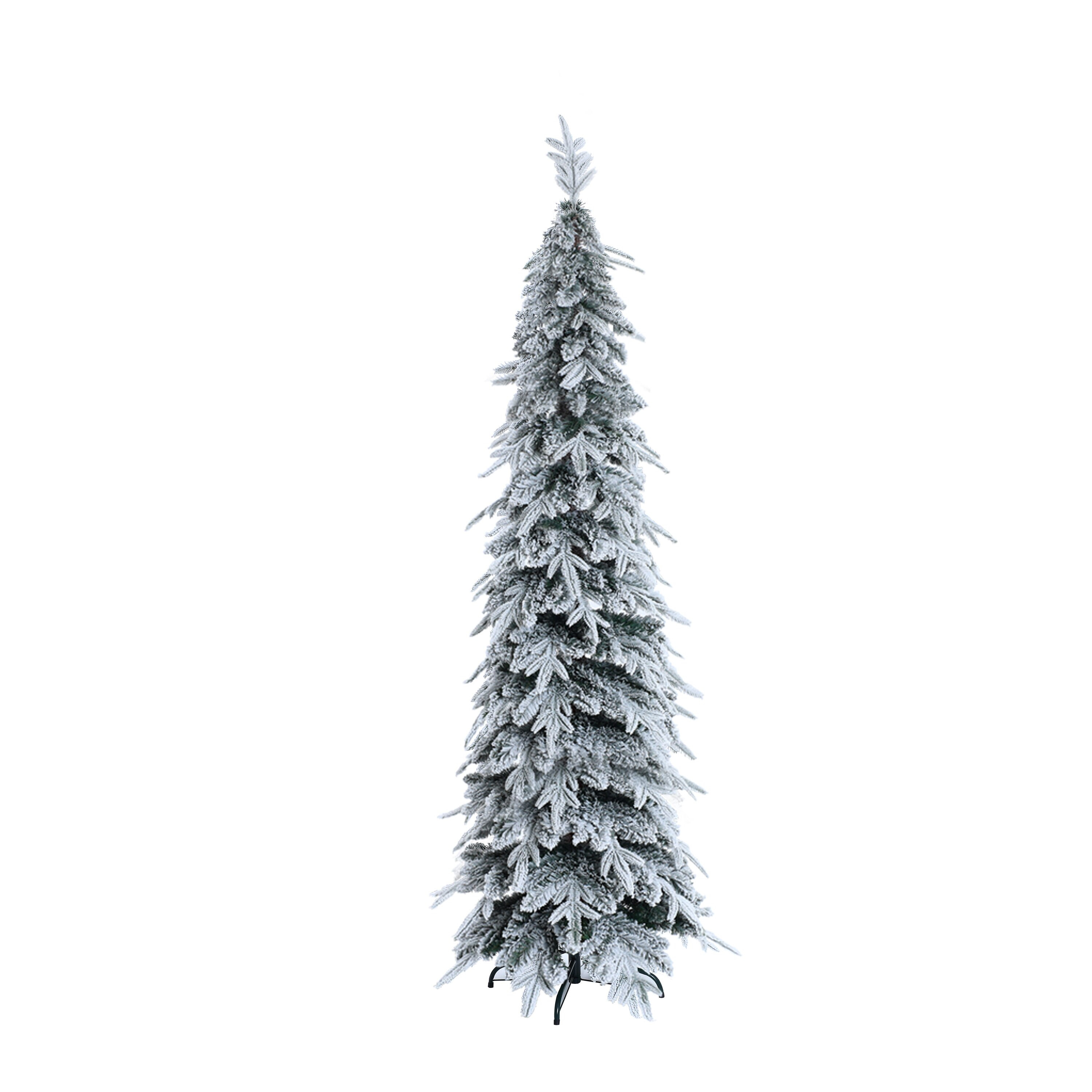 LuxenHome 6.8-ft Spruce Pencil Flocked Artificial Christmas Tree | WHAP1782 | Lowe's