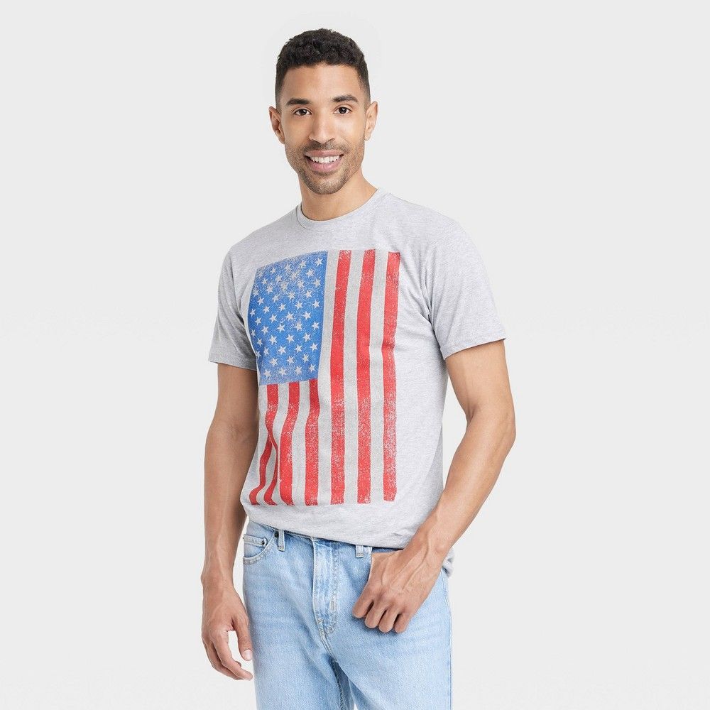 Men's American Flag Short Sleeve Graphic T-Shirt - Heathered Gray XL | Target