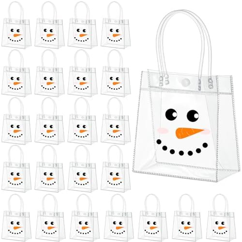 Marspark 24 Pcs Christmas Clear PVC Gift Bags with Handle Snowman Gift Bags Reusable Plastic Good... | Amazon (US)