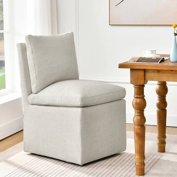Upholstered Swiveling Rolling Linen Dining Chair - Single - Armless-Cream | Bed Bath & Beyond