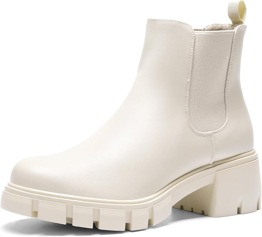 Women's Chelsea Booties Low Chunky Heels Lug Sole Elastic Ankle Boots Shoes for Women | Amazon (US)