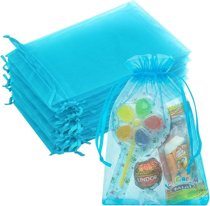 Crweety 50PCS Blue Organza Bags 4x6, Small Mesh Gift Bags Drawstring, Elegant Sachet Bag Empty fo... | Amazon (US)