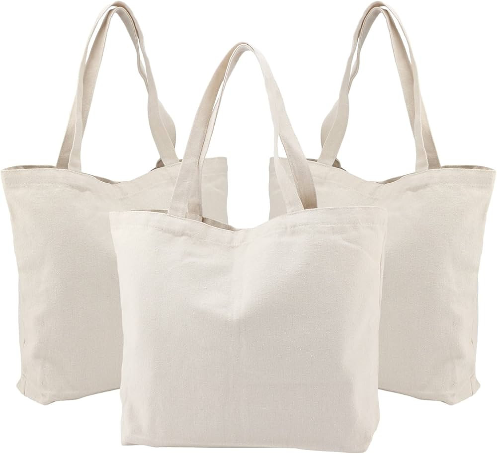Segarty Blank Canvas Grocery Bag, 3 Pack 20X15in Reusable Large Shopping Plain Bags, Natural Shou... | Amazon (US)