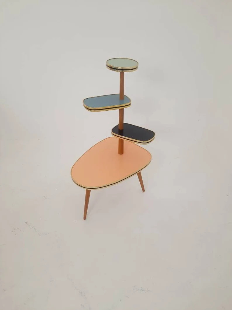 Retro Plant Stand, Colorful Vintage Mid-century Minimalist Indoor Plant Stand Side Table Retro Fl... | Etsy (US)