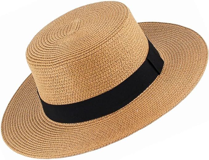 Sireck Women Straw Hat Wide Brim Sun Hat with Chin Strap Sun Protection Summer Beach Hat Mens Boa... | Amazon (US)