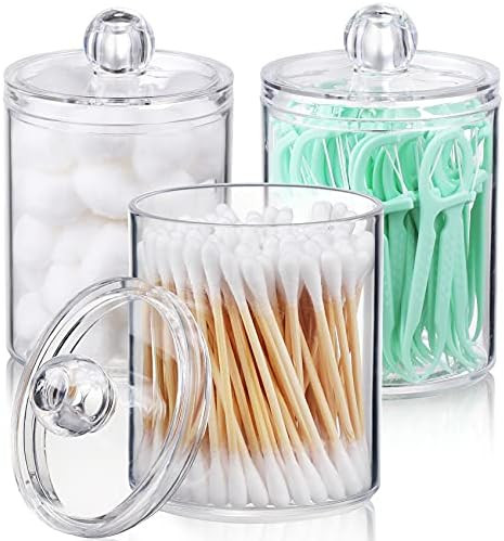 AOZITA 3 Pack Qtip Holder Dispenser for Cotton Ball, Cotton Swab, Cotton Round Pads, Floss - 10 oz C | Amazon (US)
