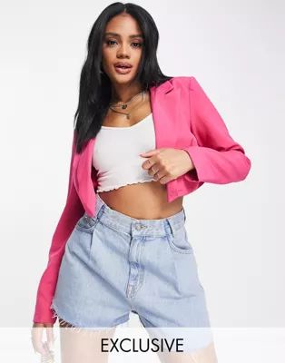 Missguided tailored cropped blazer in bright pink - part of a set | ASOS (Global)