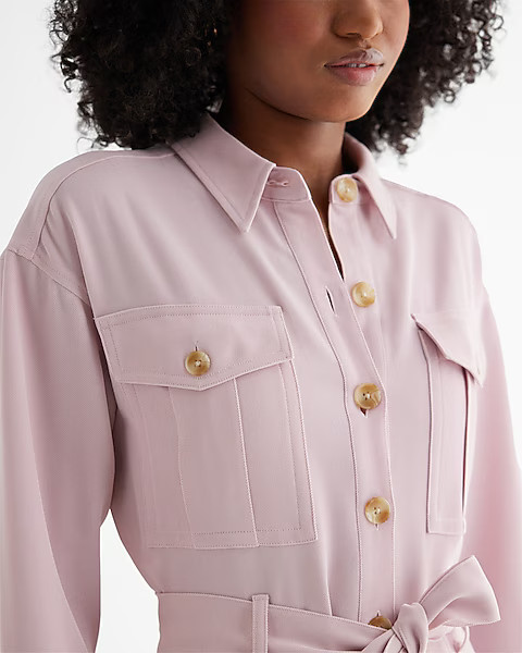 Long Sleeve Tie Waist Utility Jumpsuit | Express