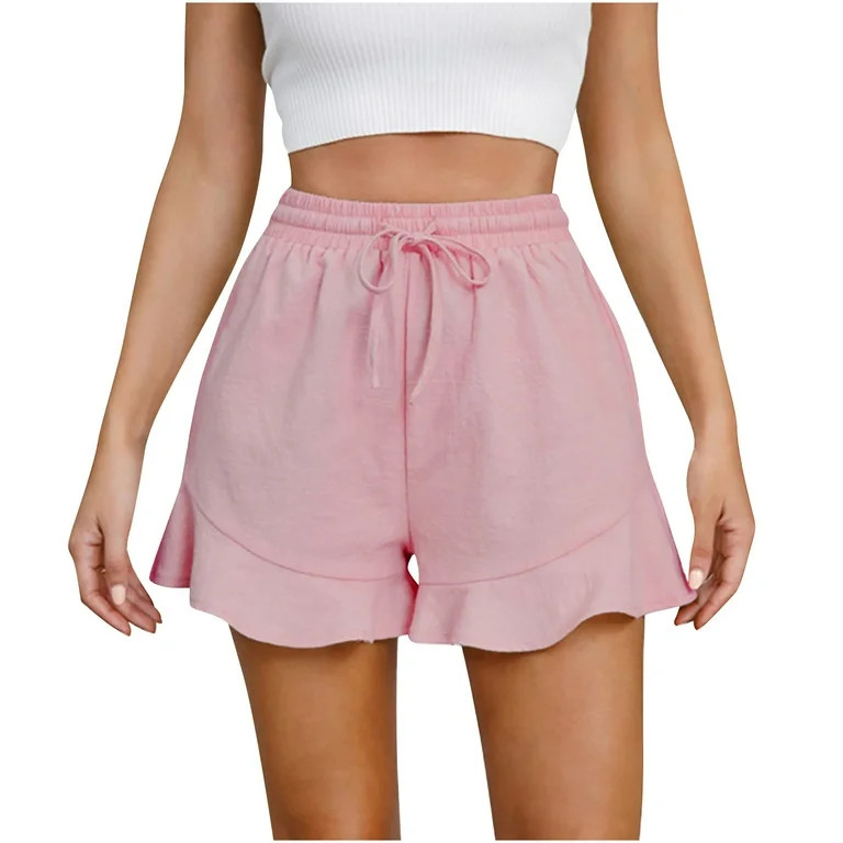 Womens Summer Ruffle Shorts Drawstring Elastic Waist Wide Leg Short Flowy Pants Casual Workout Yo... | Walmart (US)