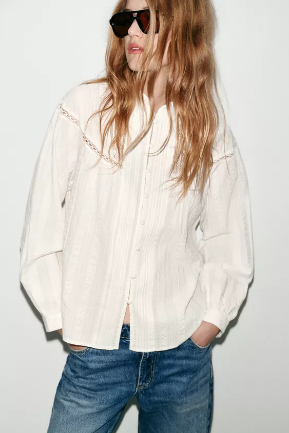 LACE TRIM AND PINTUCK SHIRT | Zara AU
