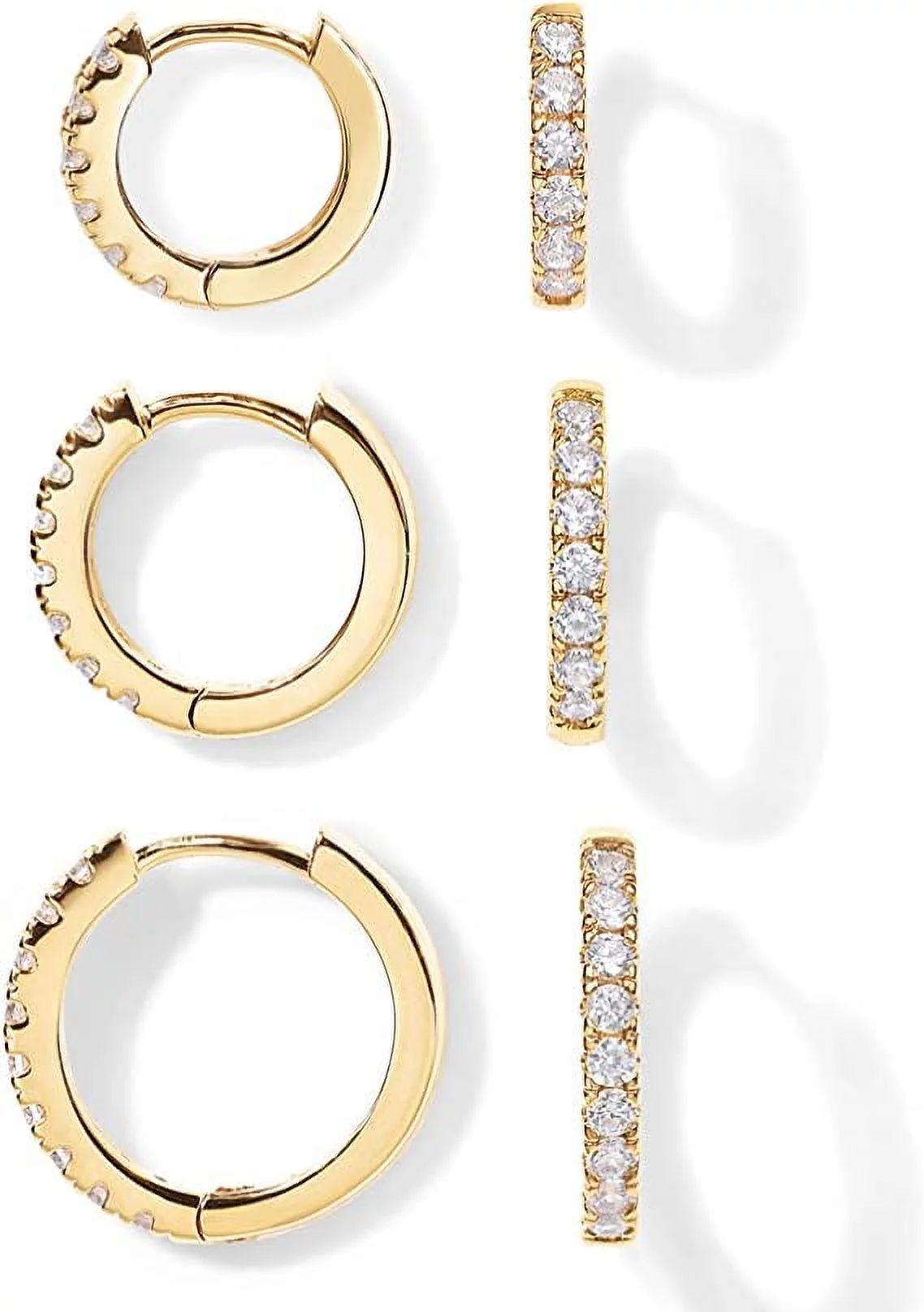 PAVOI 18K Yellow Gold Plated 925 Sterling Silver Post, 3 Pairs Small Gold Hoop Earrings Set | Min... | Walmart (US)