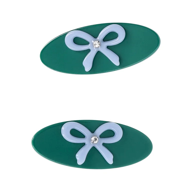 No Boundaries Acrylic Bow Hair Clips, 2-Pack, Green/Blue, Women's | Walmart (US)