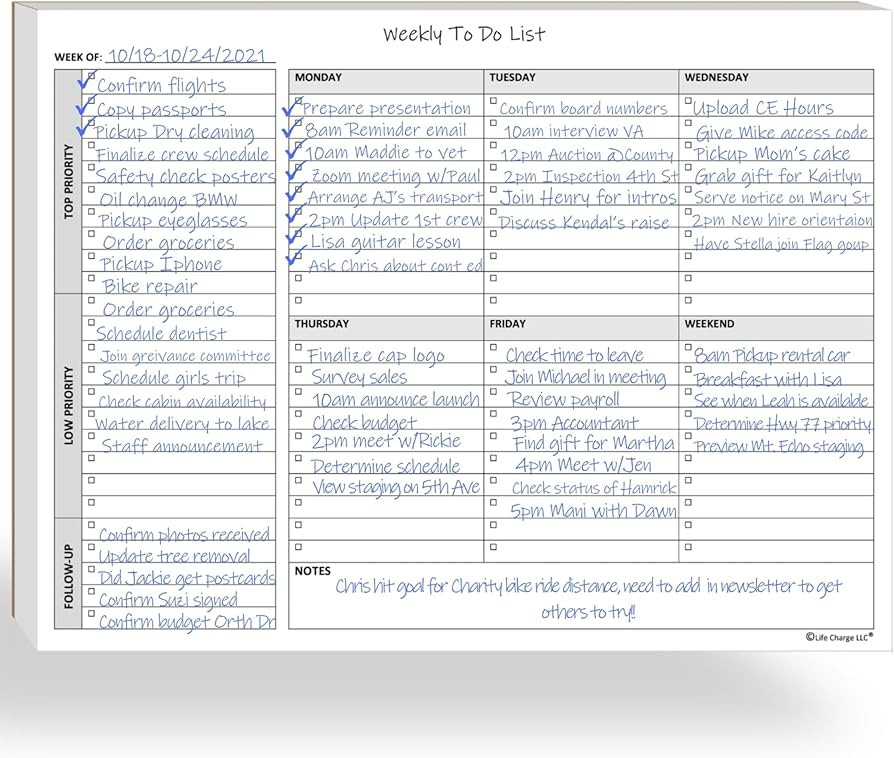 Weekly To Do List Notepad, 60 Page Task Planning Pad w/Daily Checklist, Priority Todo Checkbox & ... | Amazon (US)