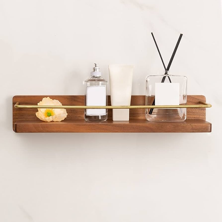 Shower Shelf Racks Solid Wood Floating Shelves for Bathroom Organizer, Bathroom Shelves Wall Moun... | Amazon (US)