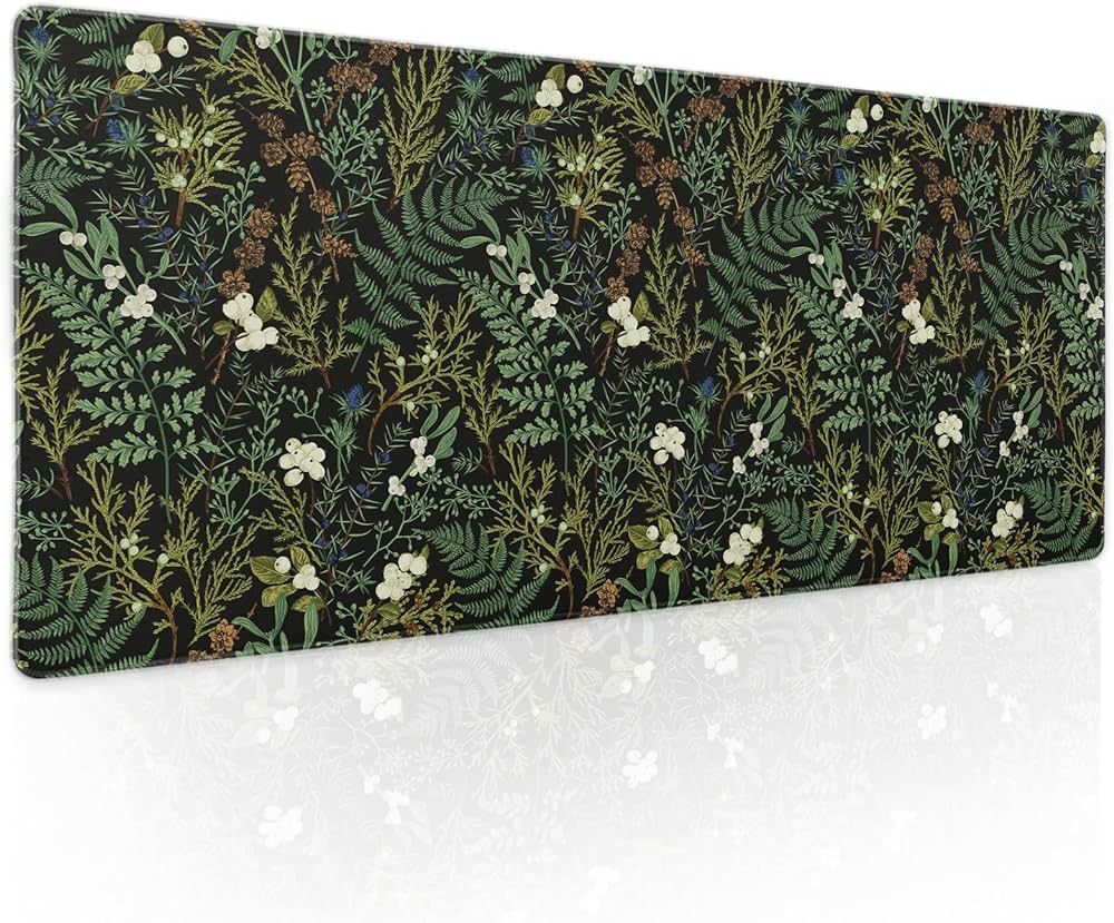 Black Aesthetic Vintage Botanical Gaming Mouse Pad XL Cute Forest Green Plant Nature Floral Exten... | Amazon (US)