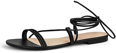 PARTY Women's Strappy Sandals Lace Up Flats Tie Up Open Toe Ankle Strap Shoes | Amazon (US)