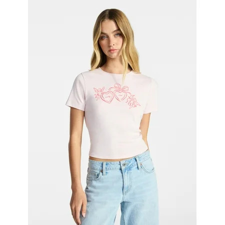 No Boundaries Cotton Crewneck Cropped Tee Women s XXS-XXL | Walmart (US)