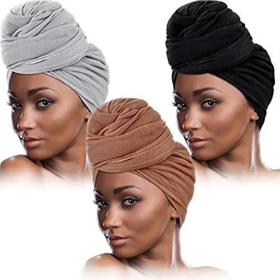 3 Pieces Women Stretch Head Wrap Scarf Stretchy Turban Long Hair Scarf Wrap Solid Color Soft Head... | Amazon (US)