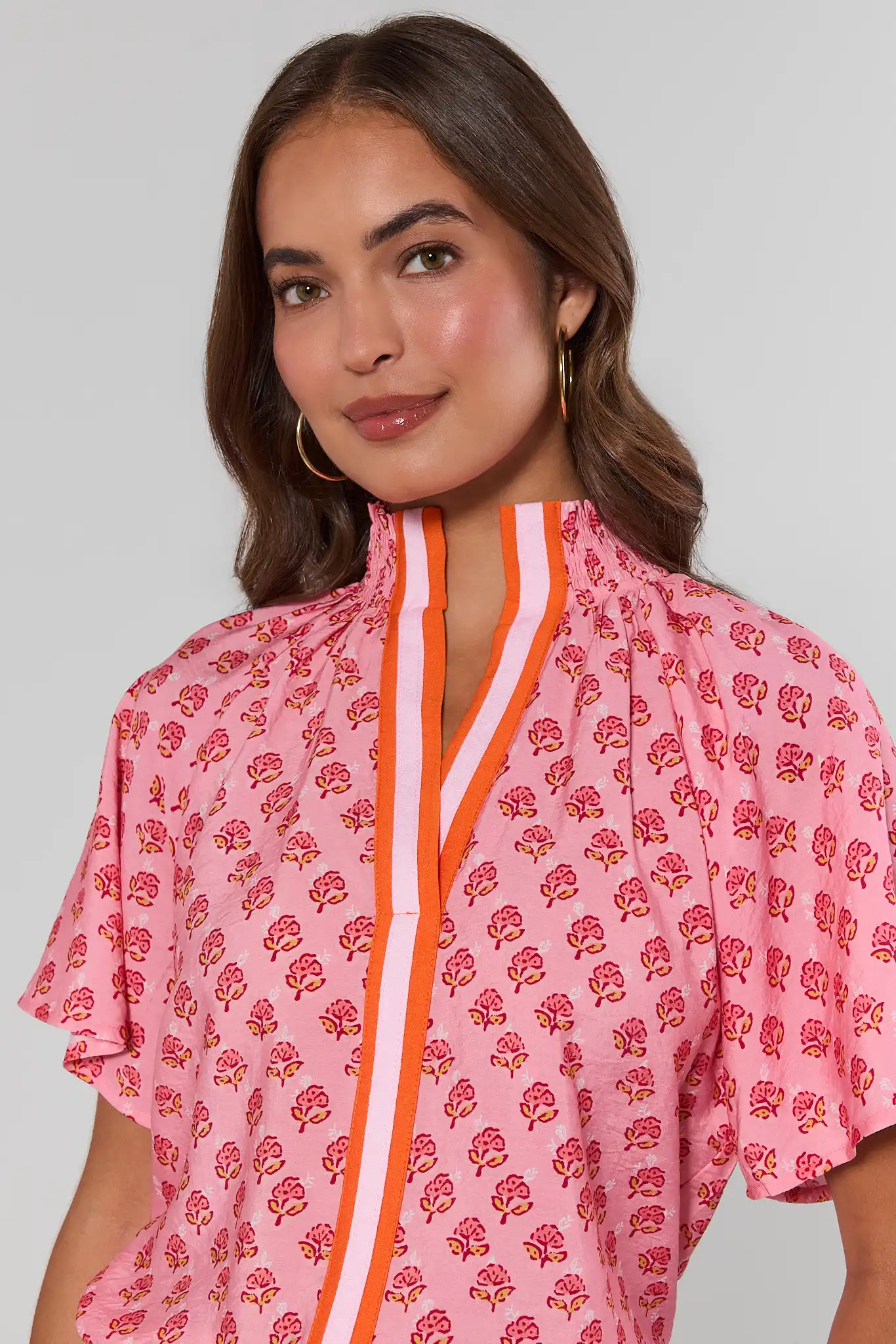 Pink Printed Contrast Trim Top by THML | Avara